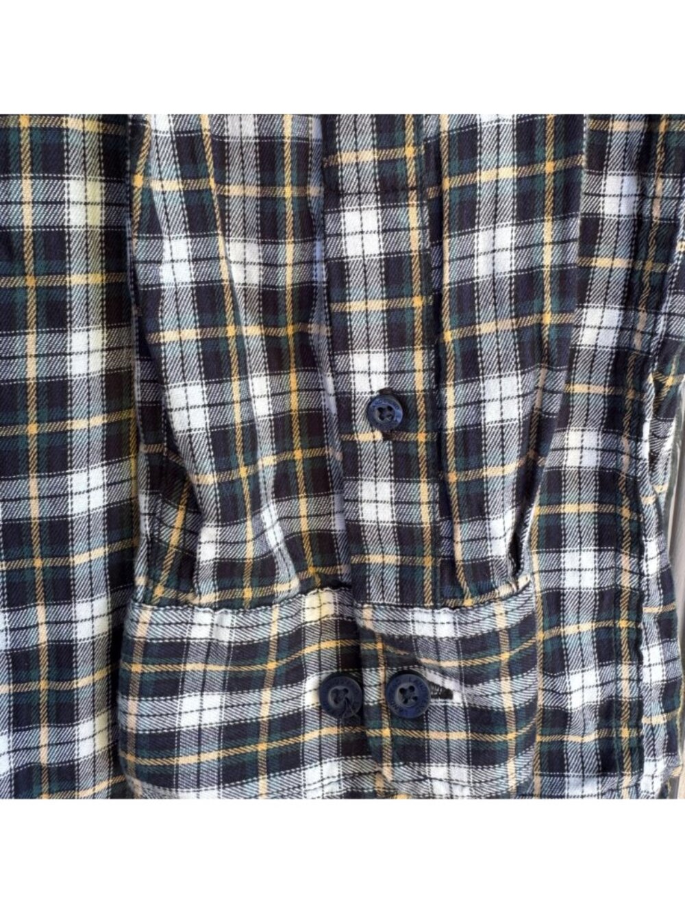 Lands End Mens Plaid Button-Up Shirt Black Yellow L Long Sleeve Cotton Blend - Picture 14 of 16